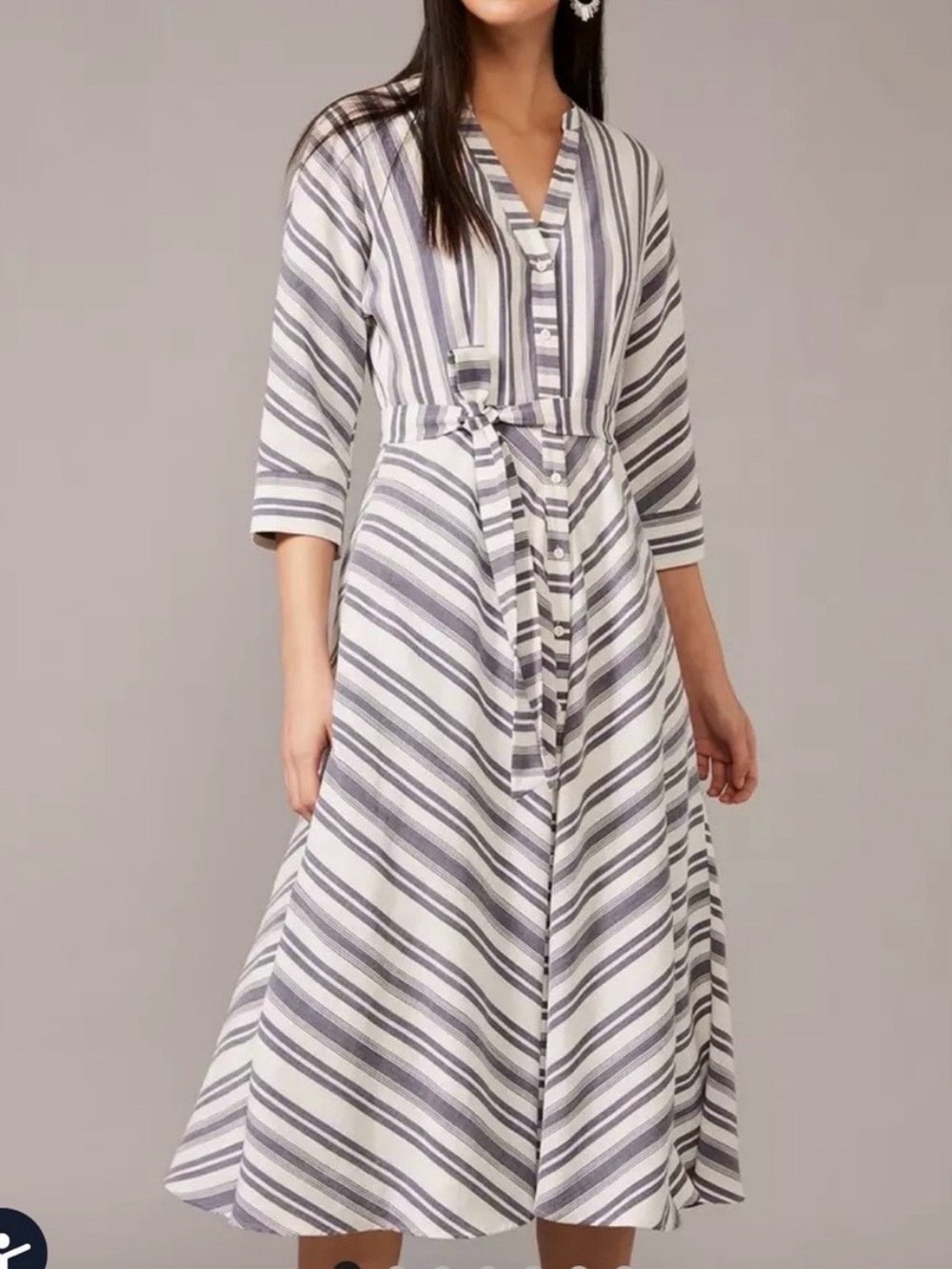 Phase Eight Sansa Stripe Dress Button-Front Midi Dress with Waist Tie cotton